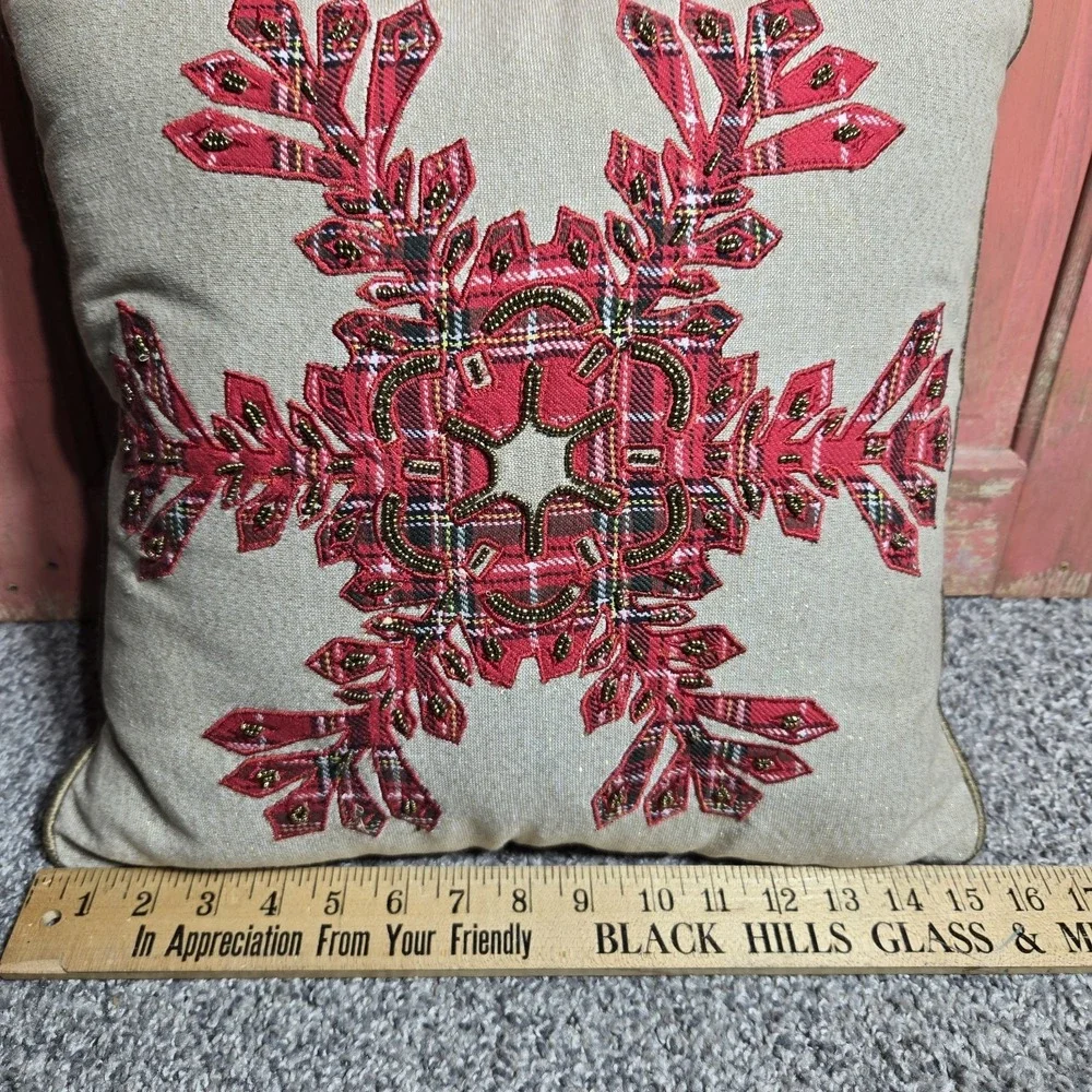 Pier 1 Beaded Plaid Snowflake‎ Christmas Throw Pillow 15